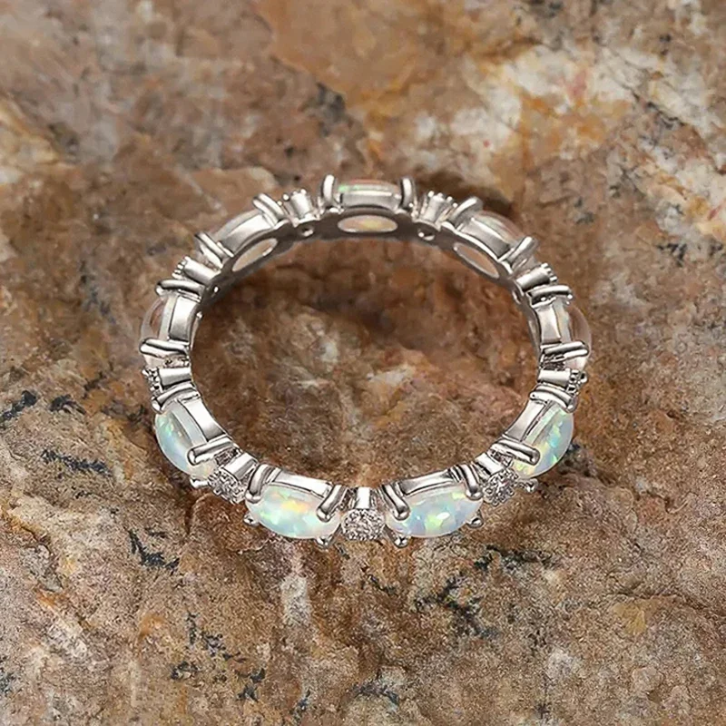 Imitation Opal Promise Rings for Women Statement Finger Accessories Daily Wear Party Chic Girl Gift Fashion Jewelry