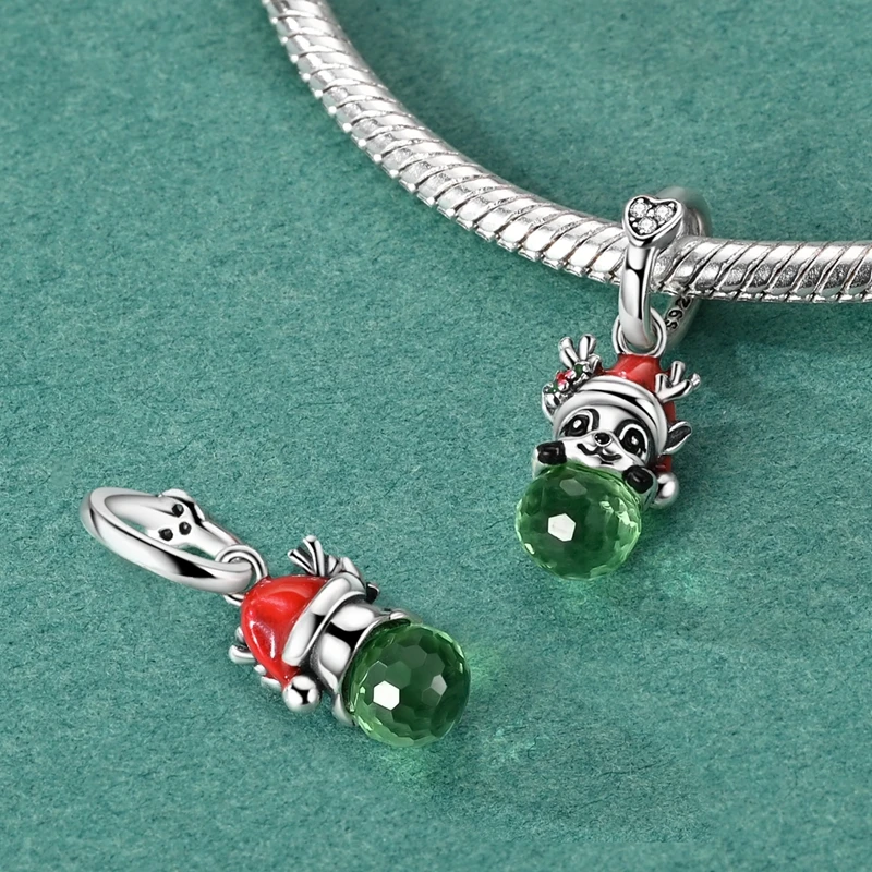 Charms aus 925er Silber, goldener Weihnachtsmann, Lebkuchen-Anhänger, Perlen, passend für Original-Armbänder, Halsketten, Rentier, Schneemann, Damenschmuck, DIY – Detail 22