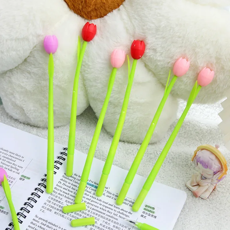 24Pcs Wholesale Valentine's Day new tulip gel pens novelty simulation flower stationery student writing tools school supplies 2