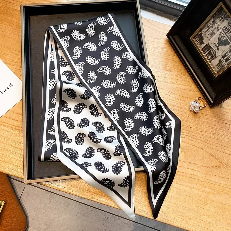 Design-Print Schmaler Schal Karierter Pferdehaarband-Schal Schmale Schals für Damen Taschenbänder Luxusmarken-Handgelenkstuch Foulard – Detail 23