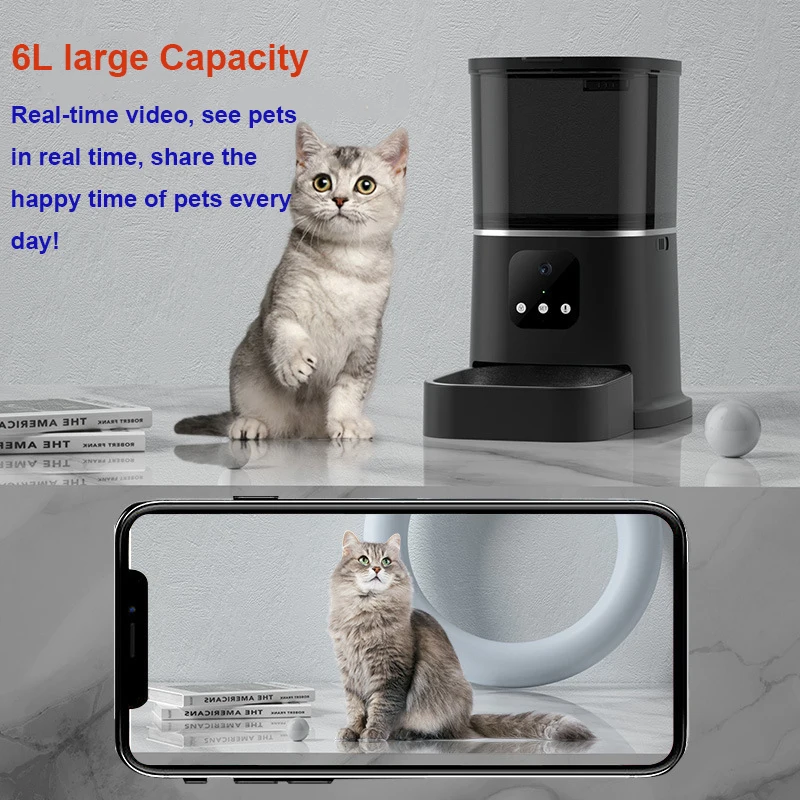 

6L Video Camera Feeder Timing Smart Automatic Pet Feeder For Cats Dogs WiFi Intelligent Food Dispenser With Voice Recorder