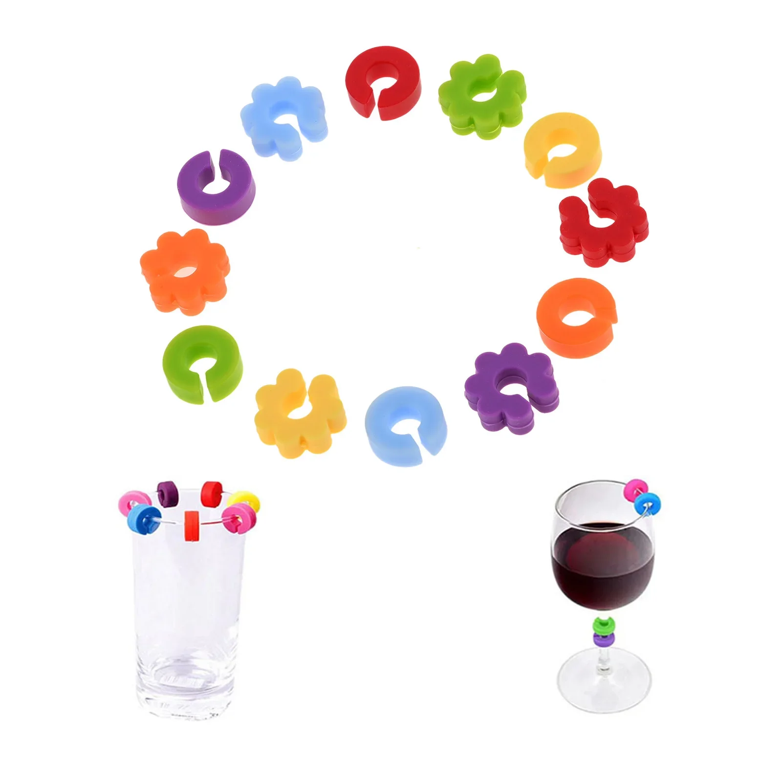 12pcs Flower Shaped Silicone Wine Cup Markers Wine Glass Charms Tags Glass Drink Markers Drink Charms Cocktail Picks