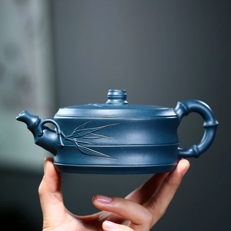 

Yixing Tea Pots Handmade Bamboo Joint Purple Clay Teapot Kettle Raw Ore Azure Mud Teaware Tie Guanyin Tea Ceremony Gifts 270ml