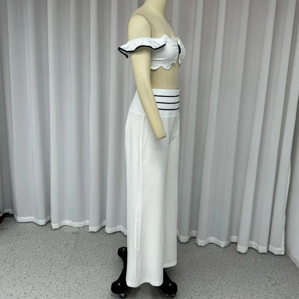 

Women Wide-leg Trousers Stylish Women's Crop Top Pants Set with Ruffle Detail High Waist Wide Leg Trousers Soft for Commuting