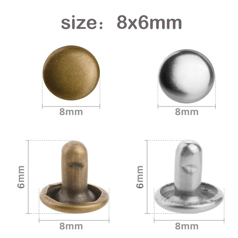 50set  6-12mm Metal Double Cap Rivets Stud Round Nail Spike For Leathercraft Repair Shoes Bag Belt Clothing Garment Accessories