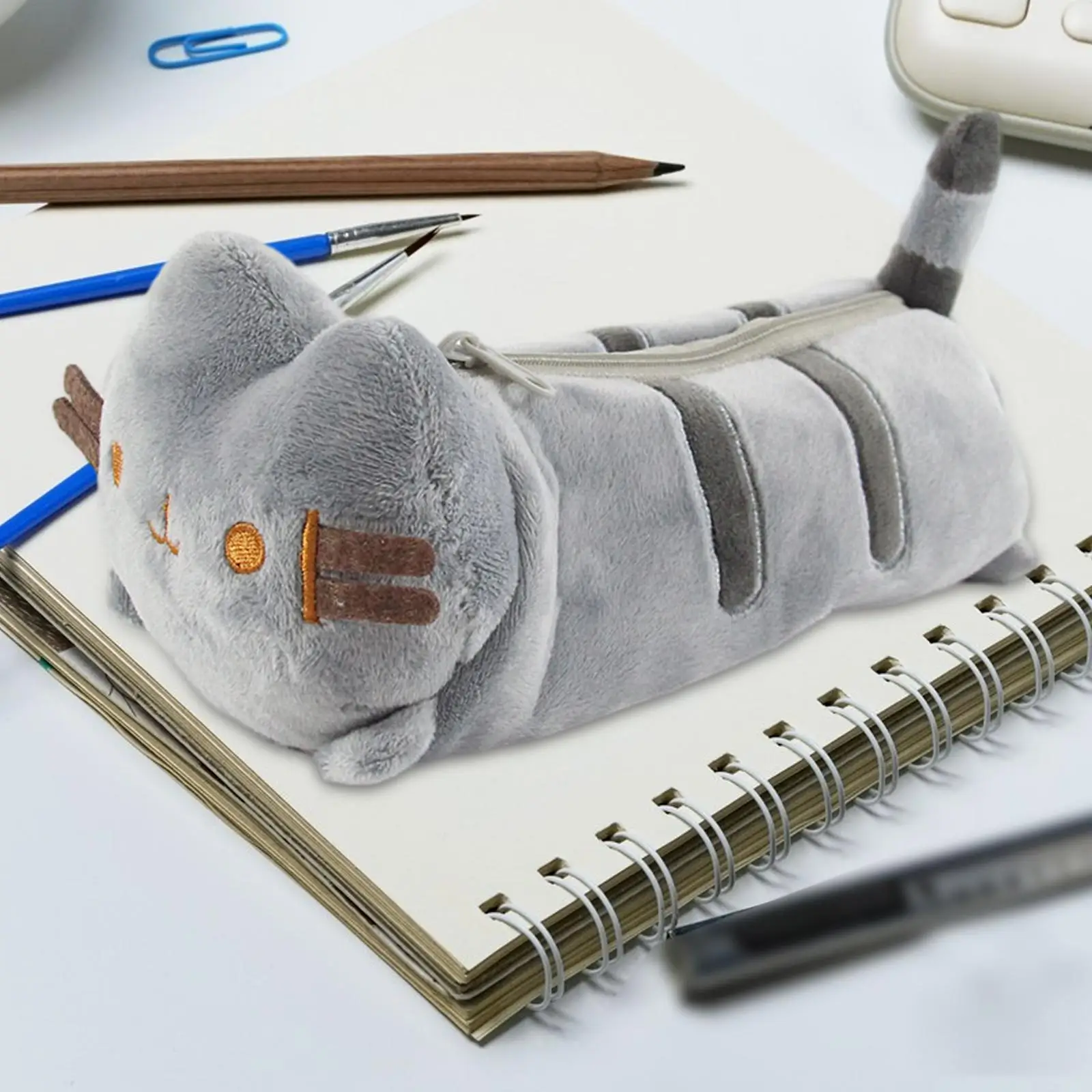 Pencil Cases Stationery Box Pen Storage Bag Plush Adorable Cat Storage Pouch for Kids School Office Supplies