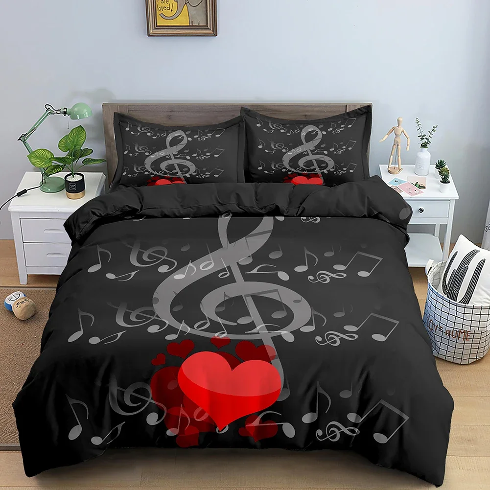 Musical Note Bedding Set 3pcs Music Theme Quilt Cover King/Queen Size Fashionable Psychedelic Soft Duvet Cover With Pillowcase