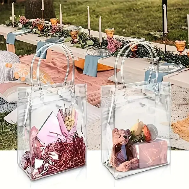10/20 pièces sac cadeau Transparent avec poignée mariage fête d'anniversaire bonbons emballage cadeau sac fourre-tout réutilisable noël bébé douche 6