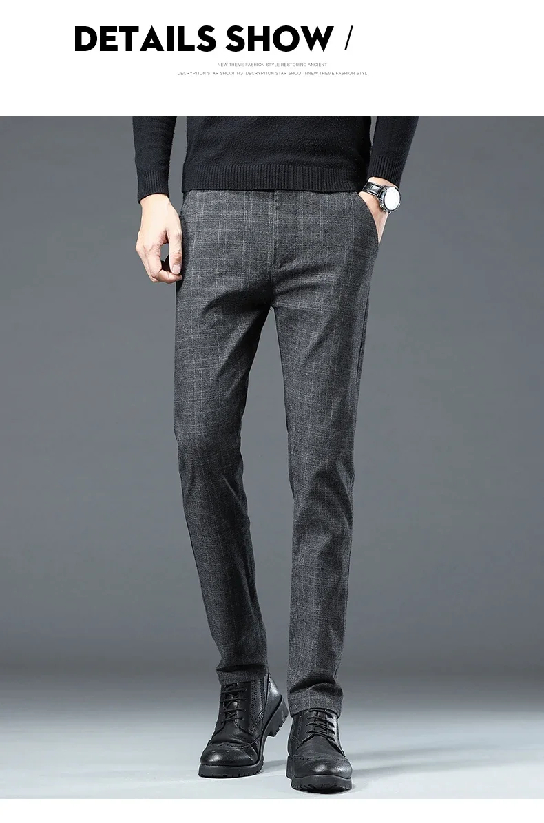Description Picture 6 of itemBusiness Men Pants Spring Autumn Korea Cotton Comfortable Elastic Plaid Casual Fashion Trousers Male Clothing Suit Pant