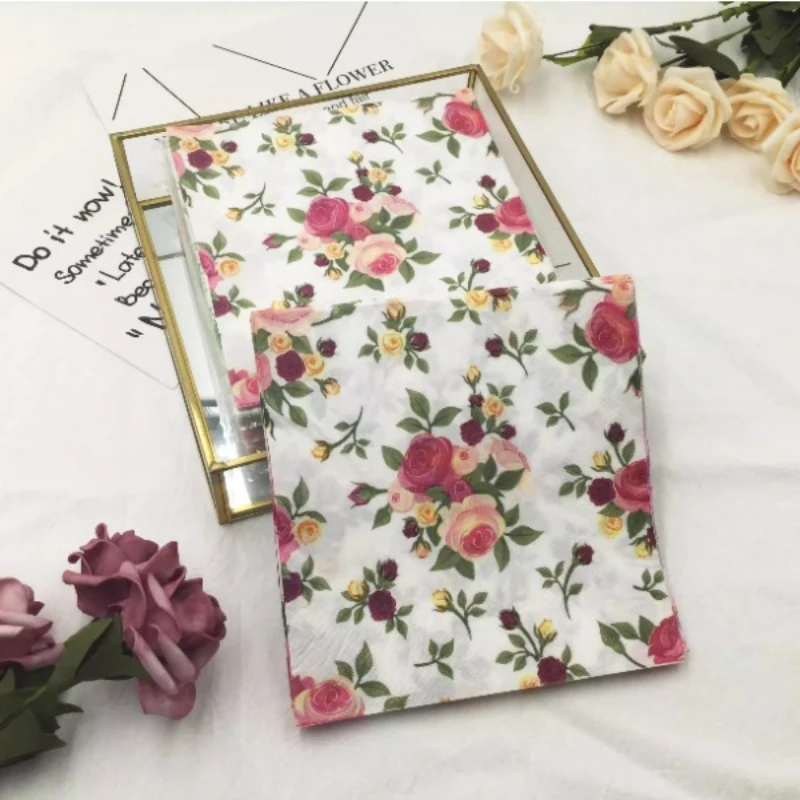 Colourful Napkins Printed Square Paper Napkins Restaurant Floral Facial Tissue Hotel Wedding Table Setting Pure Wood Pulp Paper