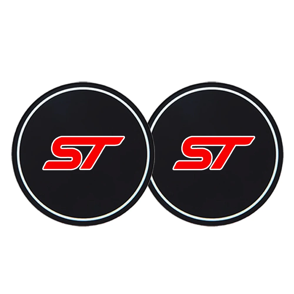 2Pcs Car Coasters Water Cup Slots Non-Slip Mat Waterproof Water Cup Mat Drink Pad For FORD ST Focus x 2 Kuga FIESTA Car Styling