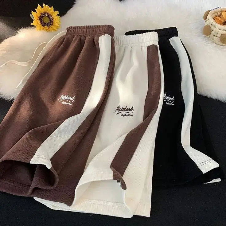 

Summer casual shorts for women, high-waisted, contrasting colors loose trendy mid-pants for outer wear sports five-point pants