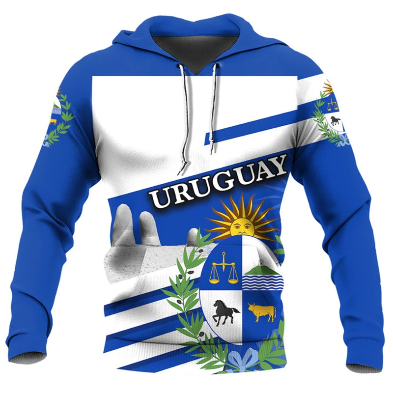 thumbnail image 1 of Ropa de primavera y otoño para hombre, sudaderas con capucha holgadas de gran tamaño con estampado 3D de la bandera uruguaya y el emblema nacional uruguayo para hombre, 1 of 5