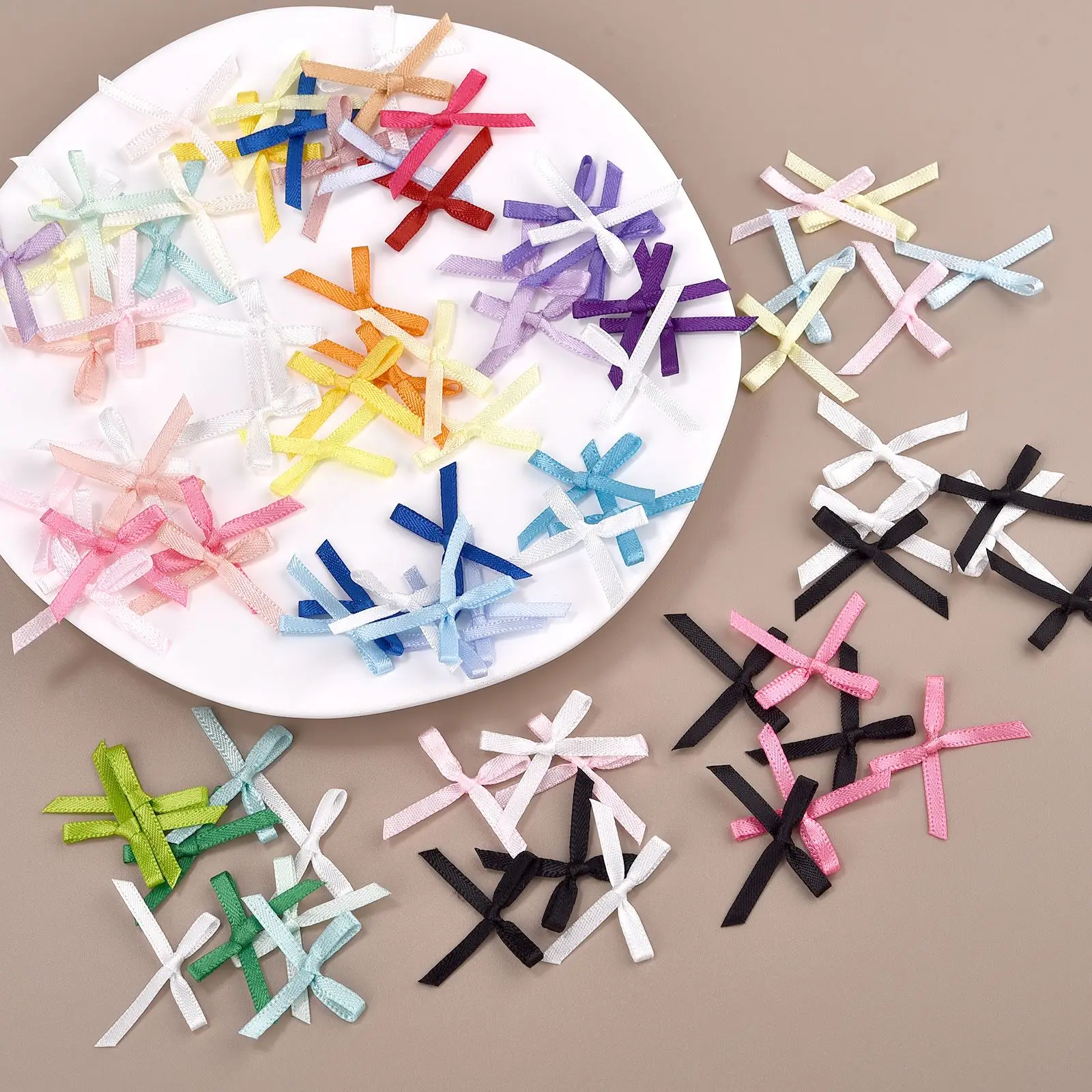 Mini Satin Ribbons 100Pcs Flowers Bows Ties For DIY Craft Scrapbooking Embellishment Pets Hair Clothes Decoration