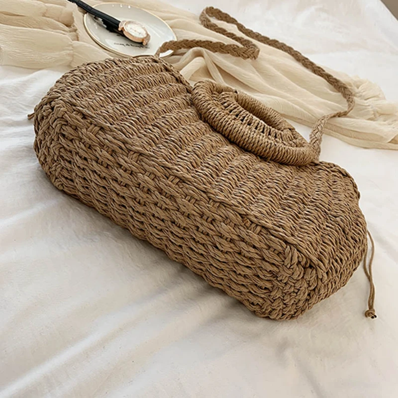 Women Summer Beach Weave Beach Bag Woven Bucket Bag Casual Handbags Popular Handmade Braided Basket Vacation Straw Clutch Totes