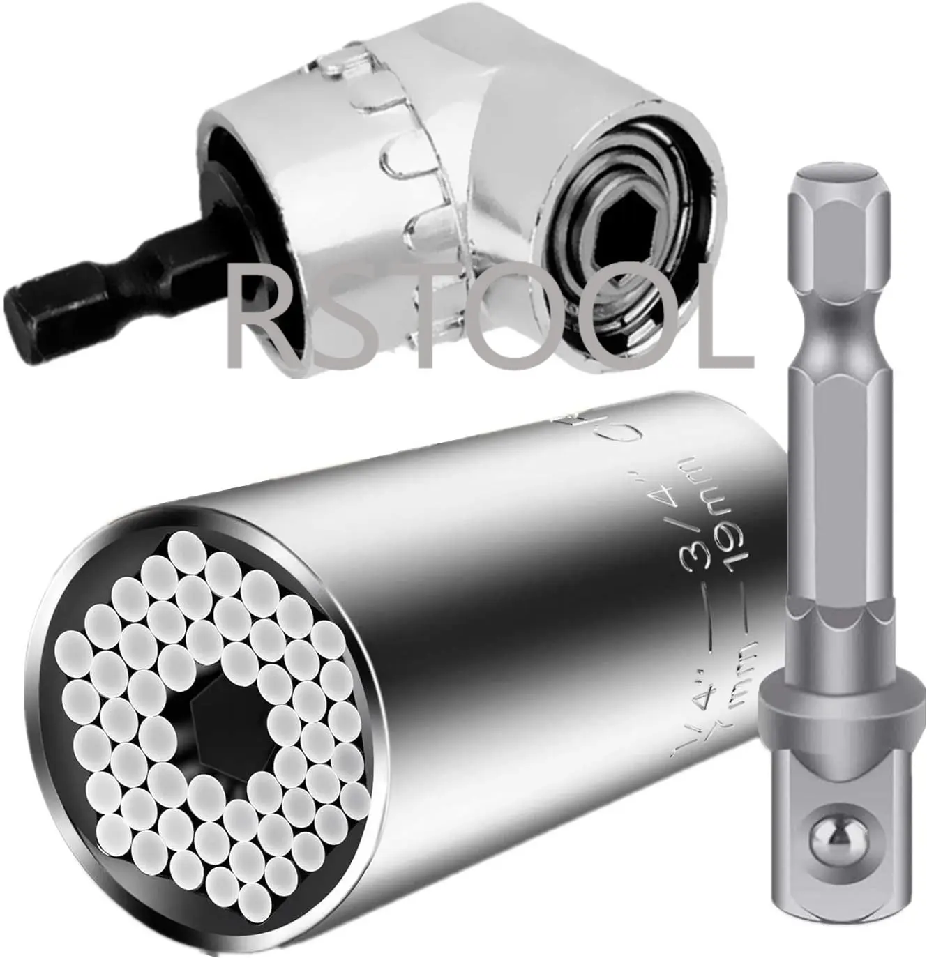 

7mm-19mm Universal Socket Grip Ratchet Wrench Power Drill Adapter & 105 Degree Right Angle Driver Extension Power Drill B