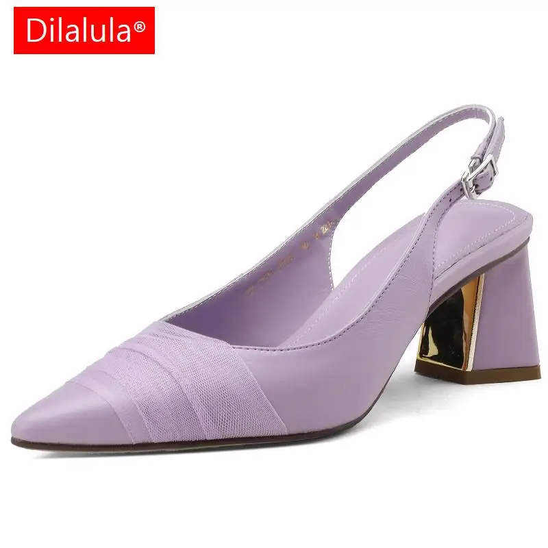 

Dilalula Elegant Fashion Women Pumps Pointed Toe High Heels Genuine Leather Slingbacks Shoes Woman Party Wedding Office Sandals