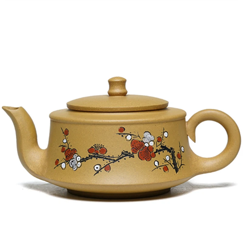 Zisha Segment Mud Flat Xishi Teapot, Clay Plum Blossom Pattern, Handmade Kongfu Tea Pots, New Chinese Mud Ball Hole, 225 cc, 1Pc