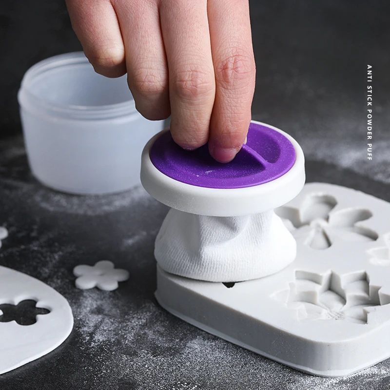 Anti Stick Powder Puff Flip Cake Cookie Flip Candy Paste Powder Spreading Flour Corn Starch Puff Storage Case Baking Tools
