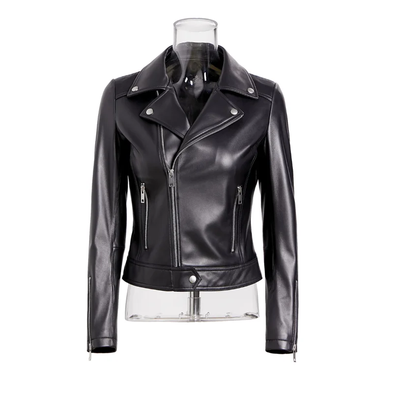 New Leather Jacket Sheepskin Leather Jacket Women's Short Fashion Motorcycle Small Leather Jacket Women's Jacket