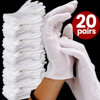 1-20pairs White Cotton Work Gloves Ceremonial High Stretch Jewelry Inspection Gloves Women Men Handling Work Protector Gloves