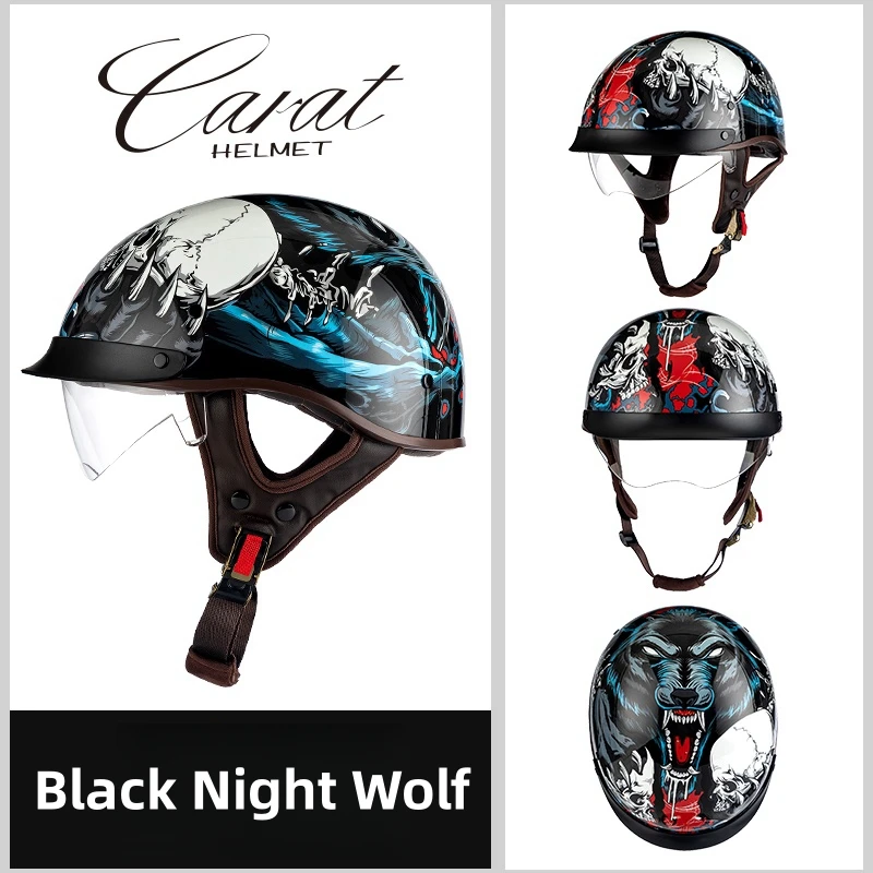 thumbnail image 1 of Casco de motocicleta de medio casco Carat retro de alta calidad, multiusos, diseño clásico, elegante, seguro, cómodo, calcomanías originales, 1 of 5
