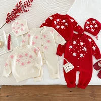 Autumn Children Sweater Clothes Newborn Baby Knitted Bodysuits Christmas Red Baby Clothes Baby Girls Embroidery Knitted Jumpsuit