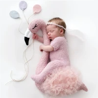 Newborn Baby Photography Props Floral Backdrop Cute Pink Flamingo Posing Doll Outfits Set Accessories Studio Shooting Photo Prop 1
