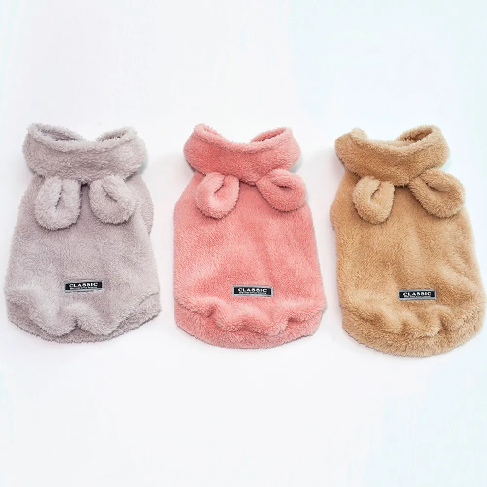 겨울용 강아지 옷 곰 귀 후드 플리스 스웨터 민소매 신축성 있는 따뜻한 애완동물 의류 일상 야외 사진 촬영용