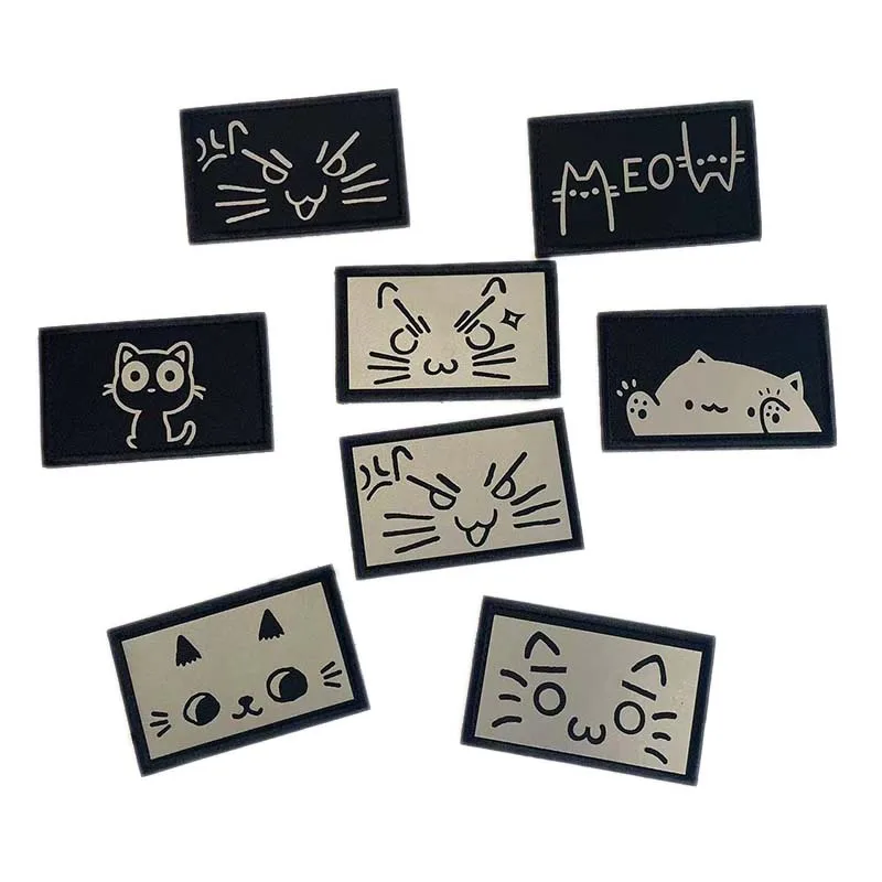 Cute Cartoon Kitten Meow Patch - Reflective Hook & Loop Applique for Clothes and Backpacks
