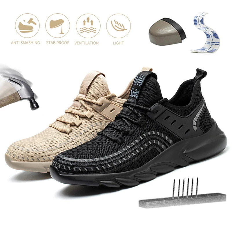 

Summer Work Shoes Breathable Steel Toe Boots Lightweight Safety Work Shoes Anti-slippery For Men's Women Work Sneaker Large Size