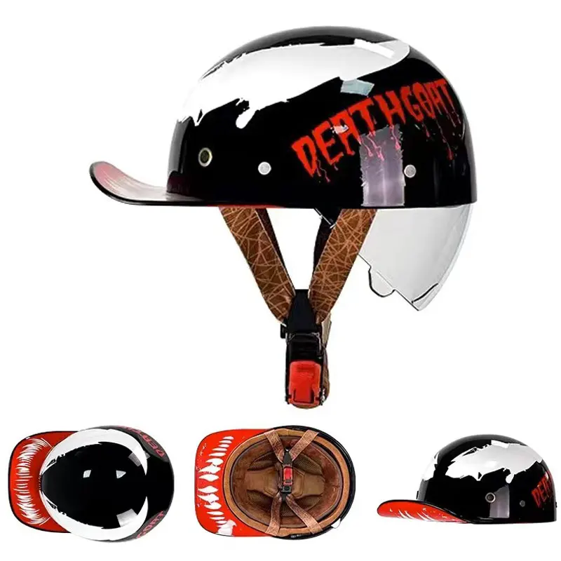 

Vintage Open Face Motorcycle Helmet Baseball Cap Half Helmets Retro Men Women for Chopper Cruiser Street Scooter Moped Cap DOT