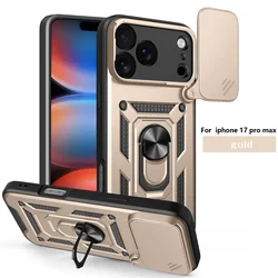 Luxurious Magnetic Holder Phone Case with Shockproof Armor Design - iPhone 15 Plus (Gold)