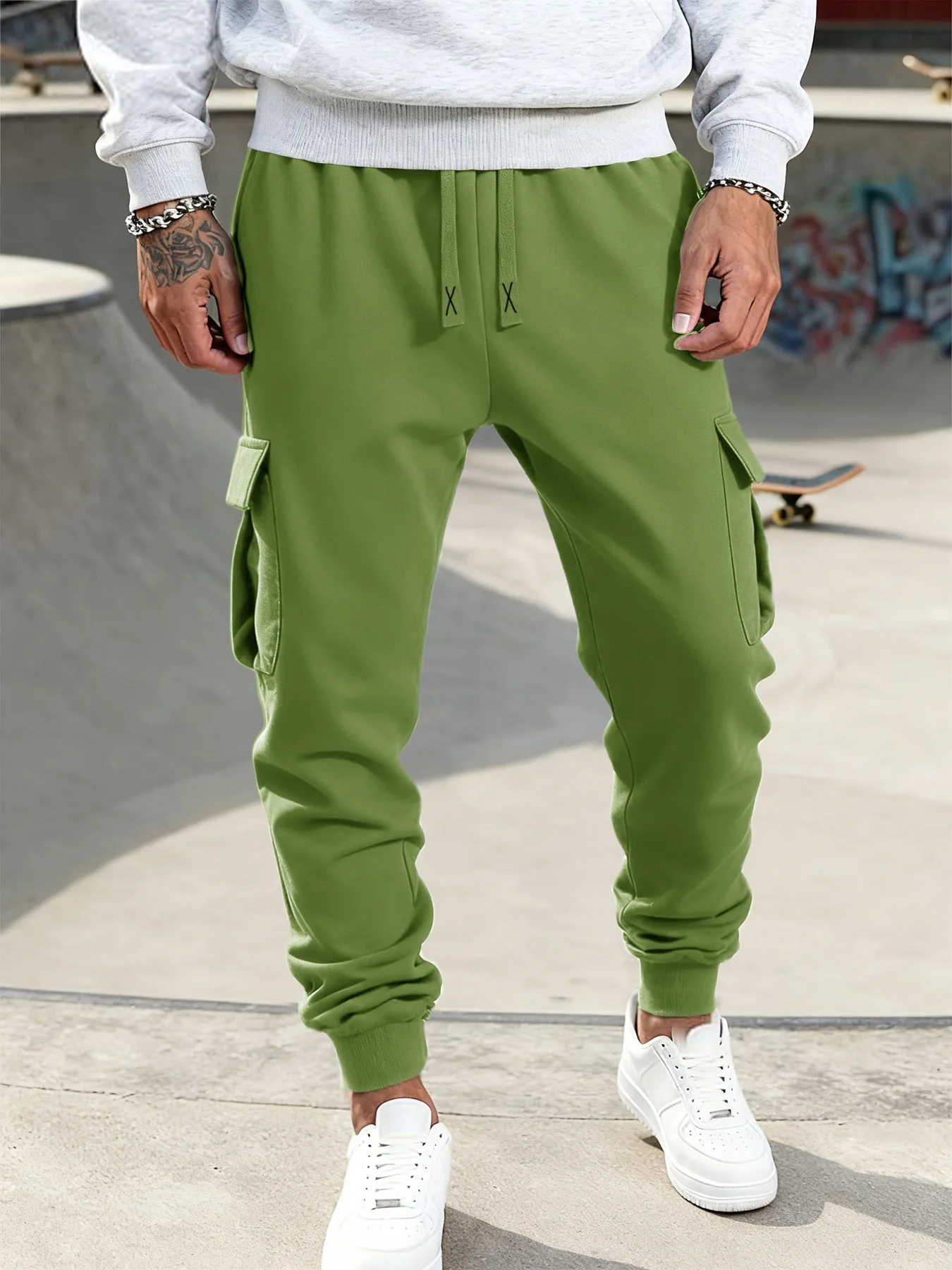 Mens Casual Pants Spring Autumn Sweatpants Drawstring Solid Color Workout Long Pants Fashion Gym Trousers with Pockets - 6