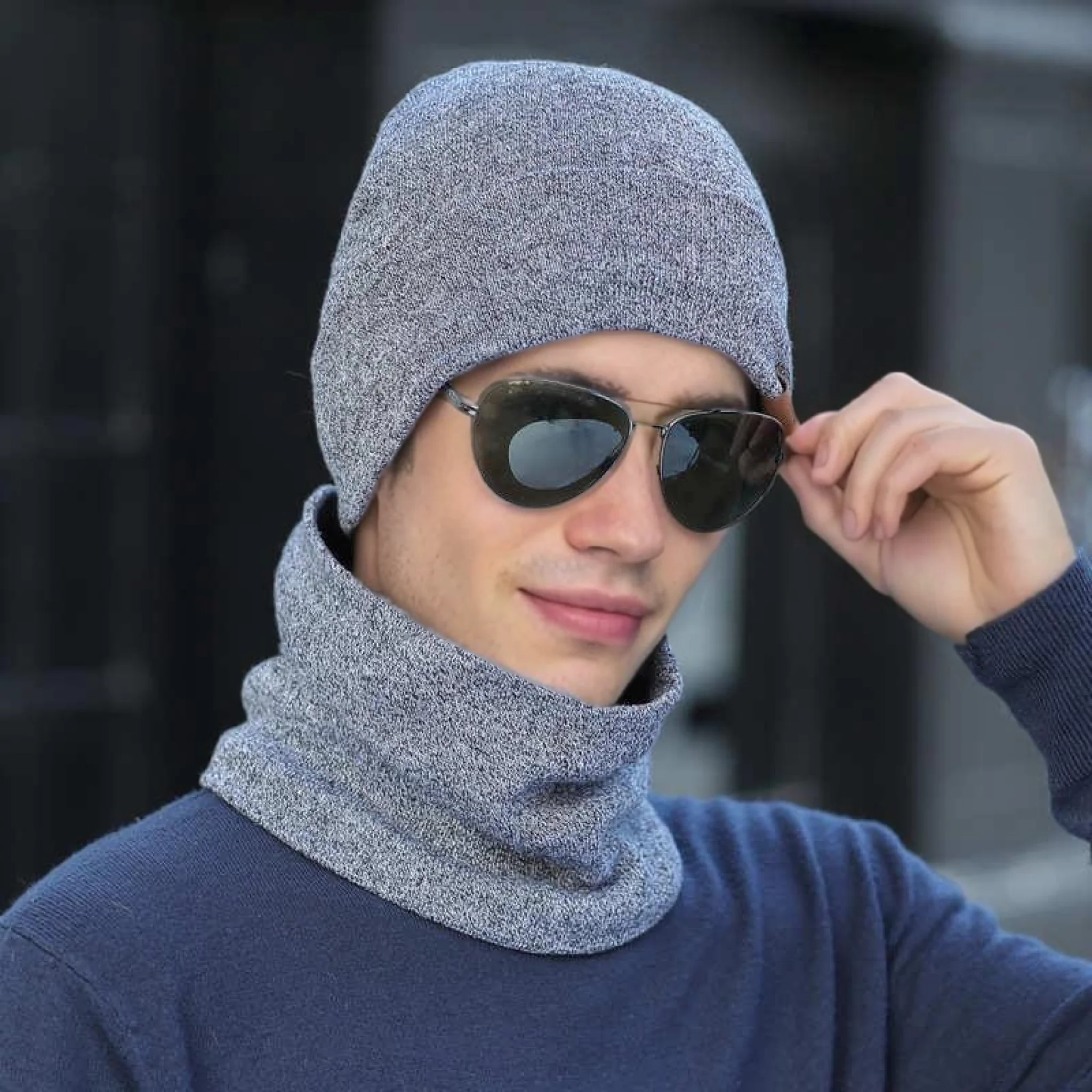 New Style Fashion Men Knitted Hat Plush Fur Warm Lining Set Male Warm Hat Suit Stylish Winter Hats Leisure Beanie Cap ﻿