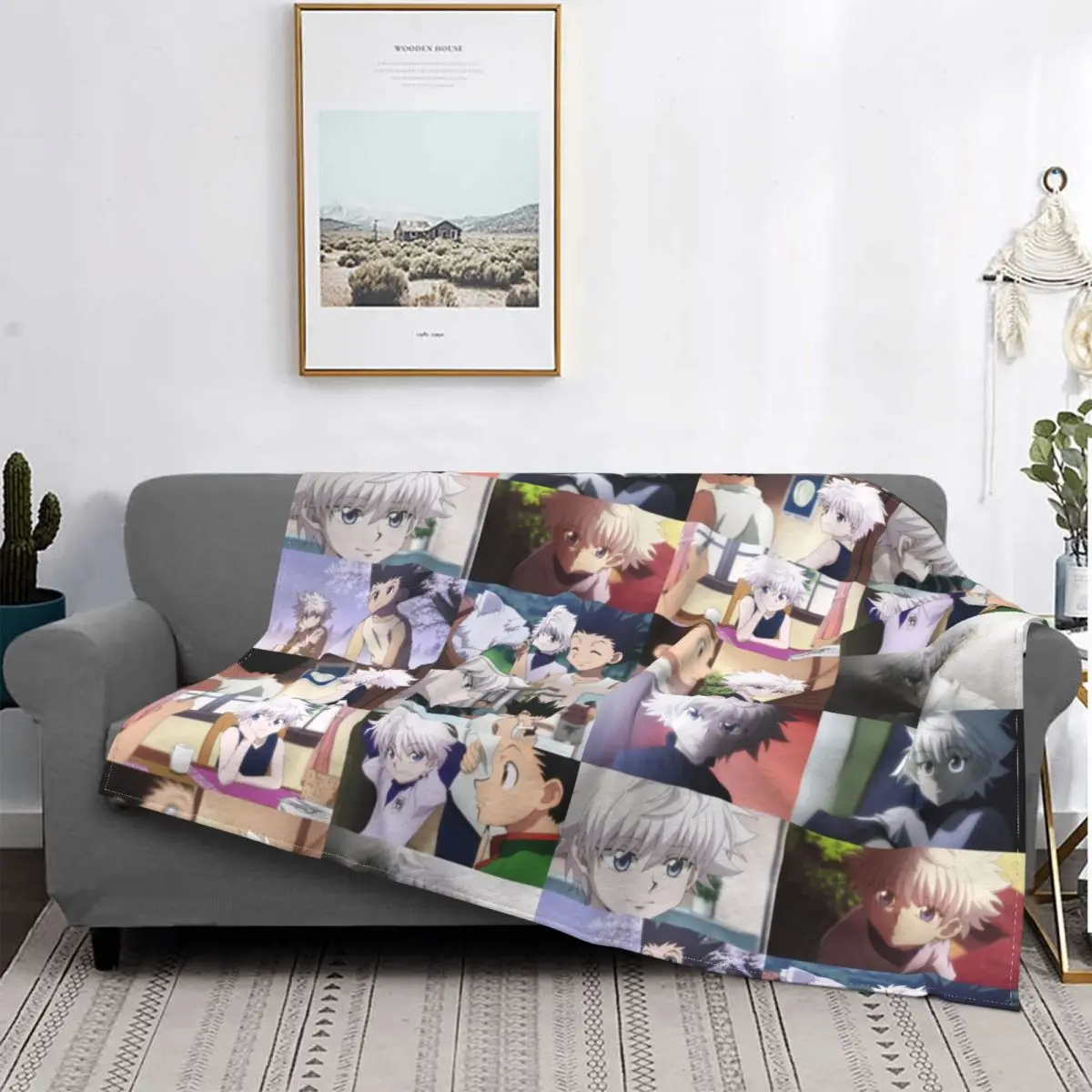 

Killua Gon Knitted Blankets Flannel Hunter X Hunter Anime Lightweight Thin Throw Blankets for Bedroom Sofa Bed Rug
