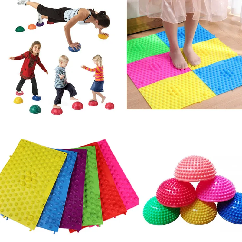 2pcs 25*30cm Foot Massage Pad + 16cm Yoga Ball Inflatable Massage Point Half Fit Ball Balance Trainer Stabilizer GYM Pilates