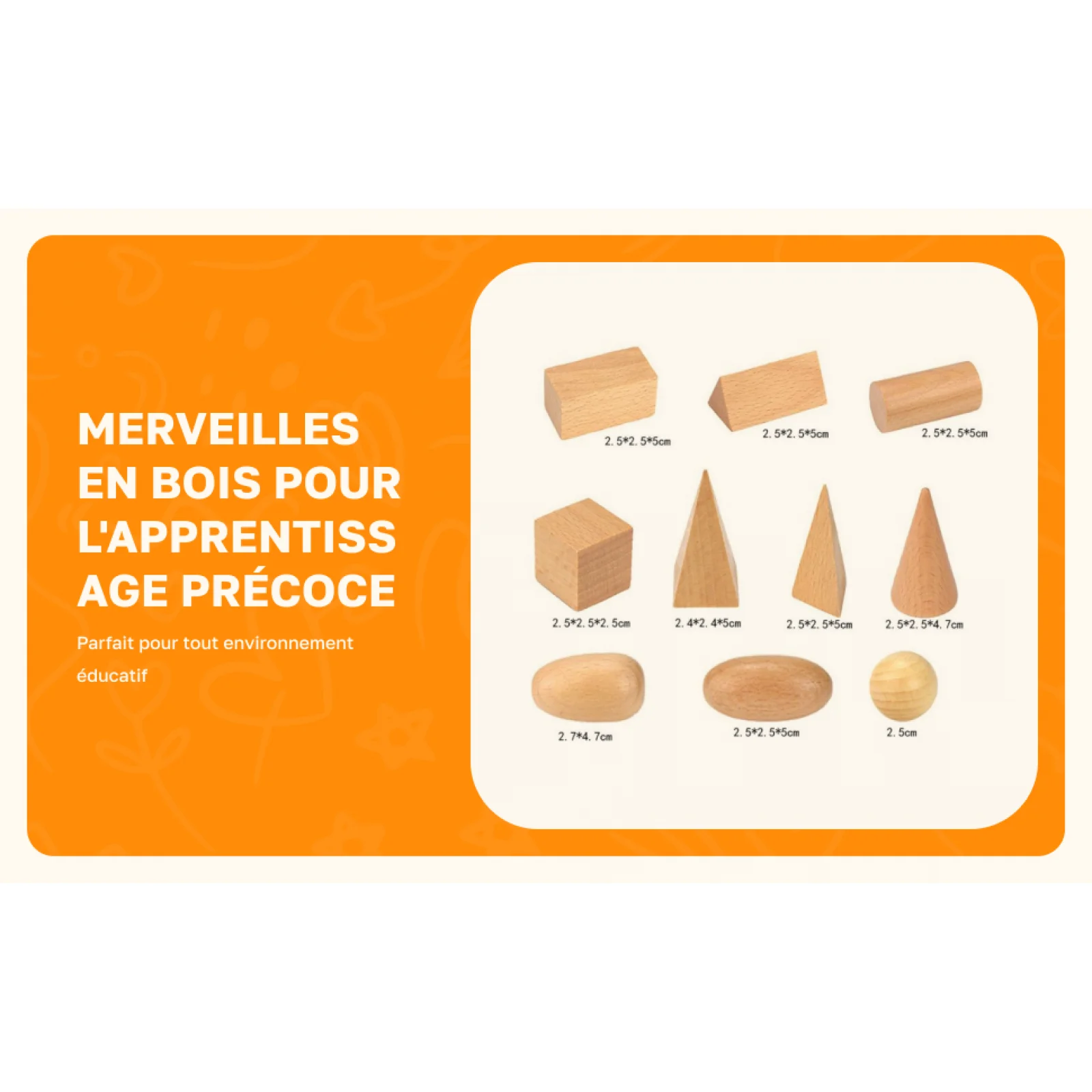 Wooden 3D Shapes Geometric Solid Blocks Preschool Learning , Set of 10 Wooden 3D Shapes Geometric Solid Blocks Preschool Learning , Set of 10