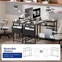 40 Inch L-Shaped Corner Desk with Reversible Shelves, Pink Home Office Study Table for Small Spaces 5