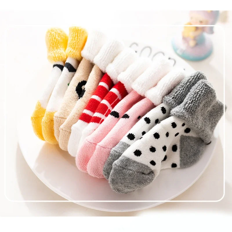 5 Pairs Autumn Winter Warm Strip Baby Sock Cute Cartoon Dot Thick Infant Floor Sock Soft Star Pattern Newborn Toddler Sock Baby & Maternity