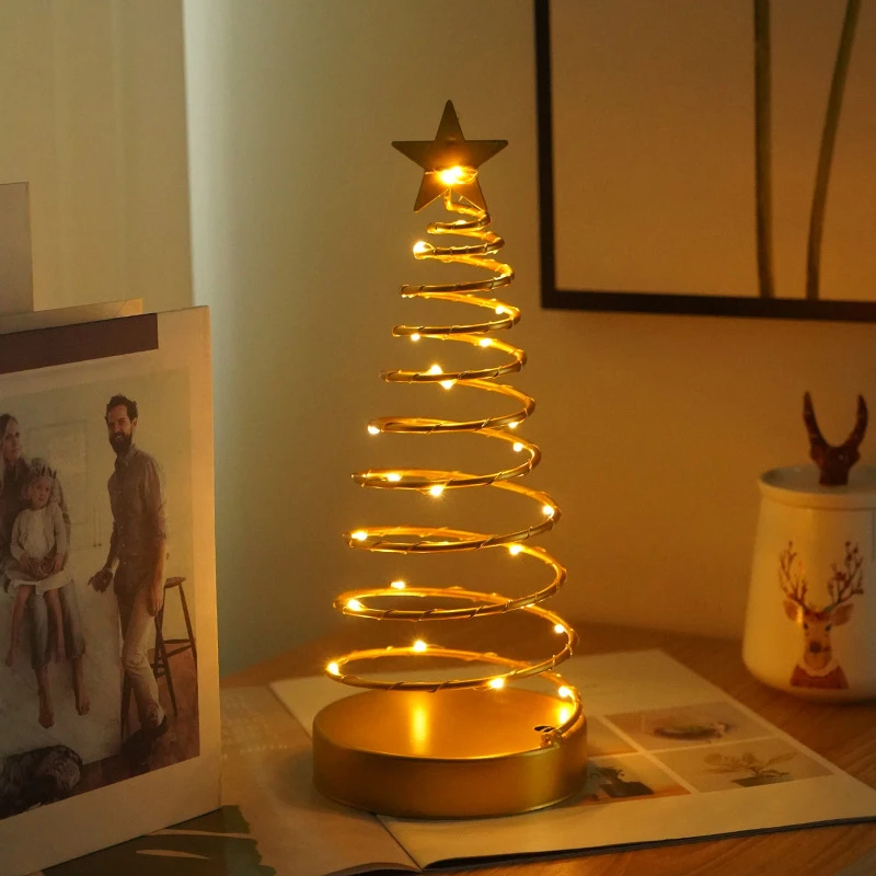 Christmas Lights Tree Fairy Lamp Artificial Tree Metal Spiral with Lighting Holiday for Bedroom, Living room Home Decoration 4