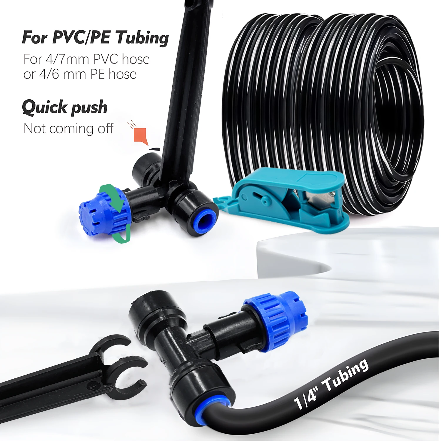Garden Irrigation Watering Kit 1/4" Outdoor Drip Sprayer 8-hole Dripper with Stake Adjustable Sprinkler 6mm Quick Push Slip Lock - 3