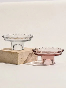 Vintage Transparent Glass Dessert Plate, Jewelry Display Storage Trays, Lace Candle Holder, Home Decoration, Photography Prop