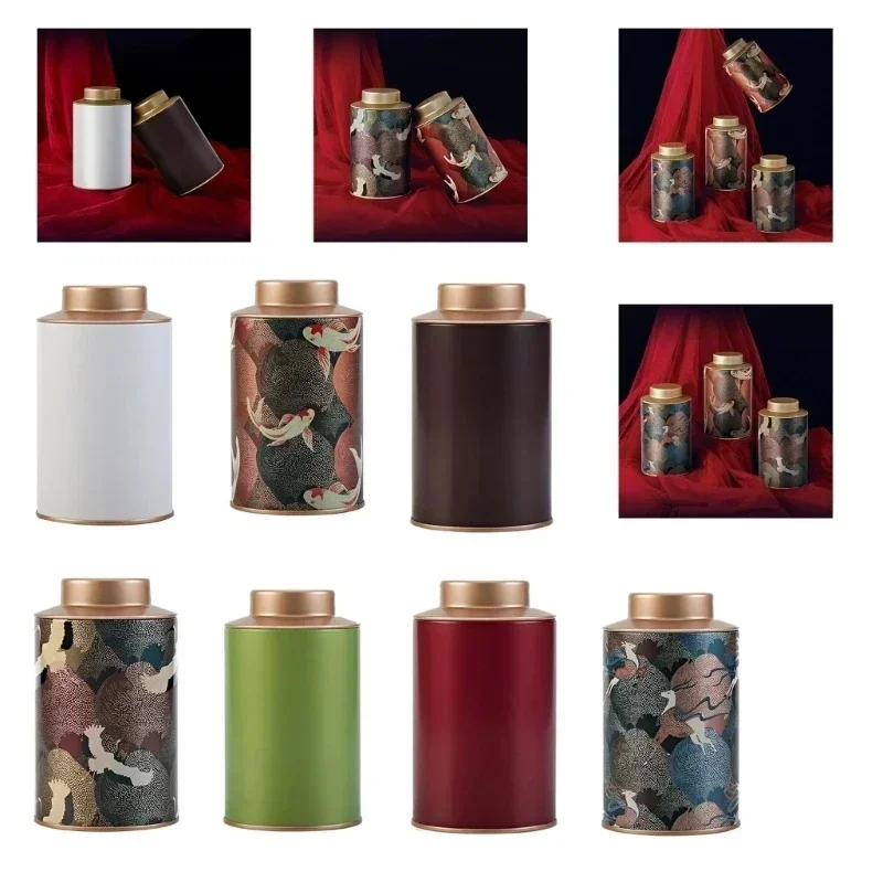 Tea Canister Vintage Chinese Style Old-fashioned Metal Tea Cans with Tin Straps and Lids Candy Storage Small Storage Items Tea Packaging Boxe