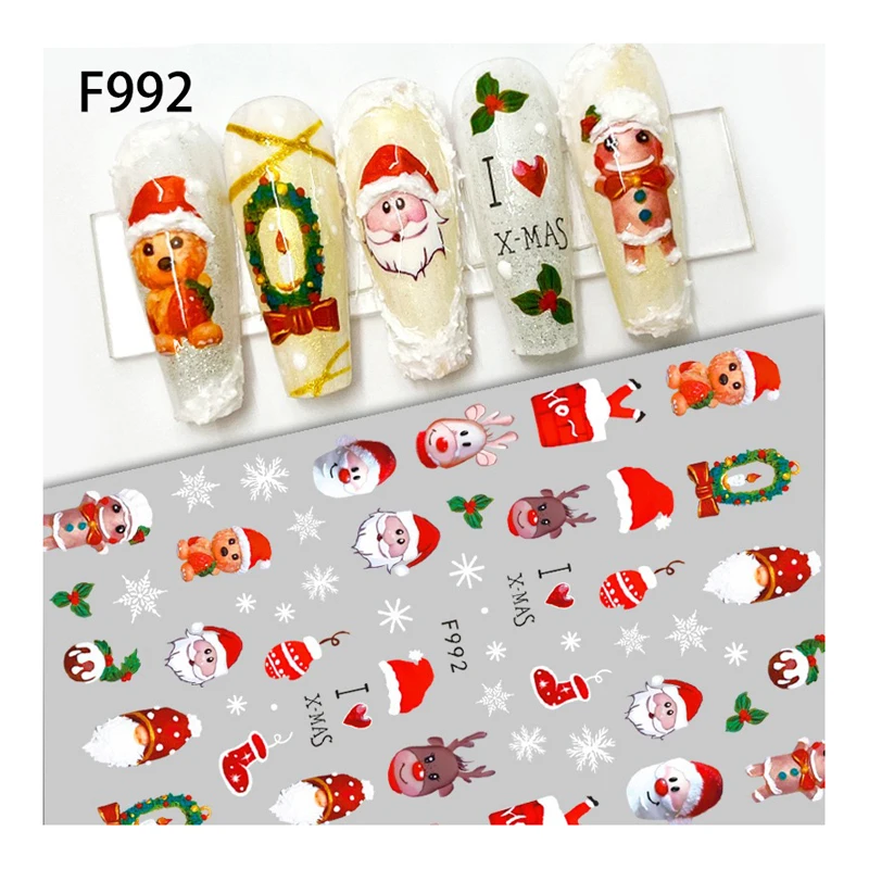 

10PCS New Wing Christmas Nail 2023 Penguin Santa Deer Ski Block Snowflake Decal Tattoo Best Christmas Nail 2023