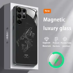 F1 Race Track Print Magnetic Glass Phone Case - Samsung S23 Plus (Black1)