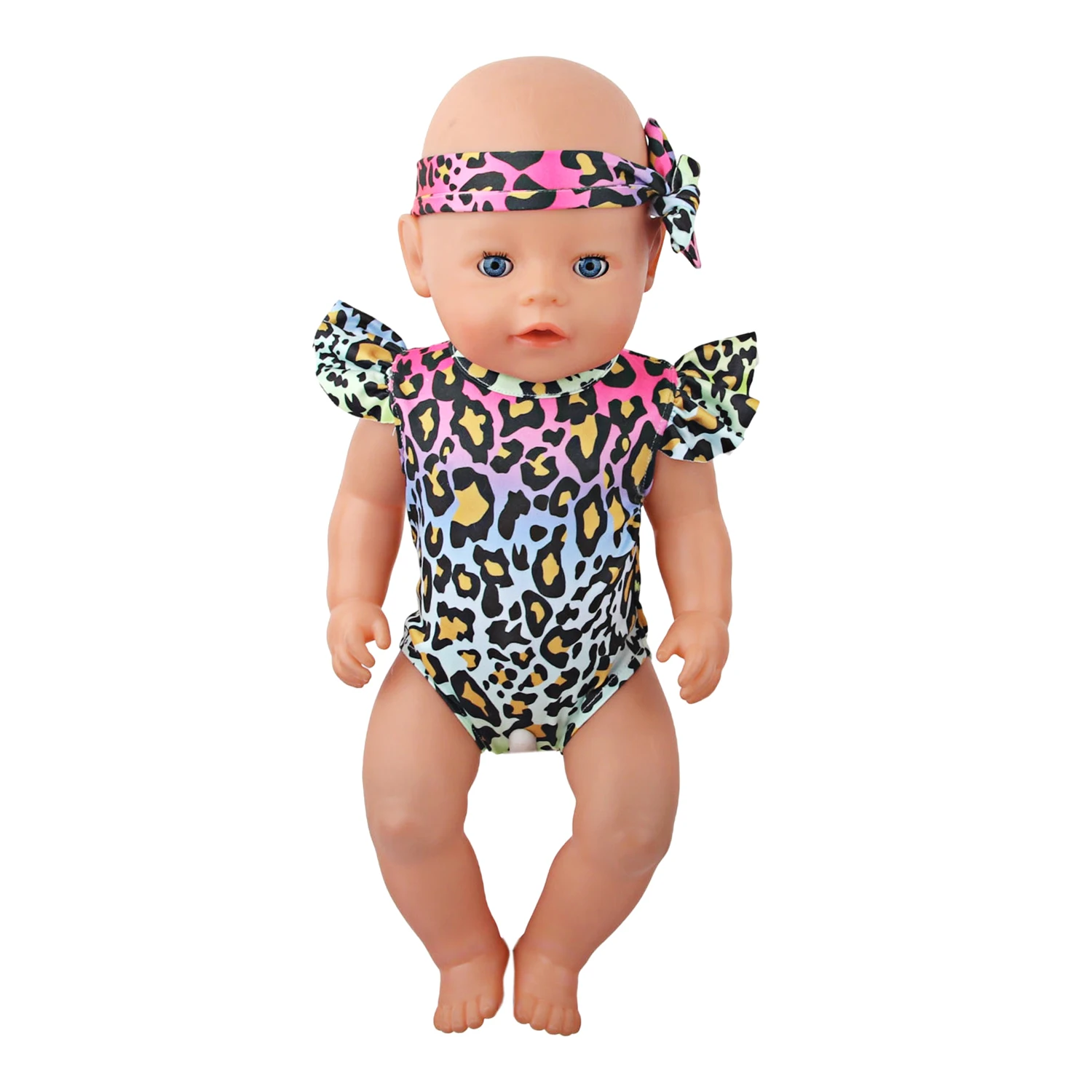 Leopard Print Wave Style Swimsuit For 43cm Baby New Born and 18 inch American doll girls, Generation Baby Clothing accessories