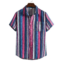 

Men's Clothing Striped Shirts for Men Beach Summer Top Short Sleeve Button Turn-down Collar Casual Shirts Men Fashion
