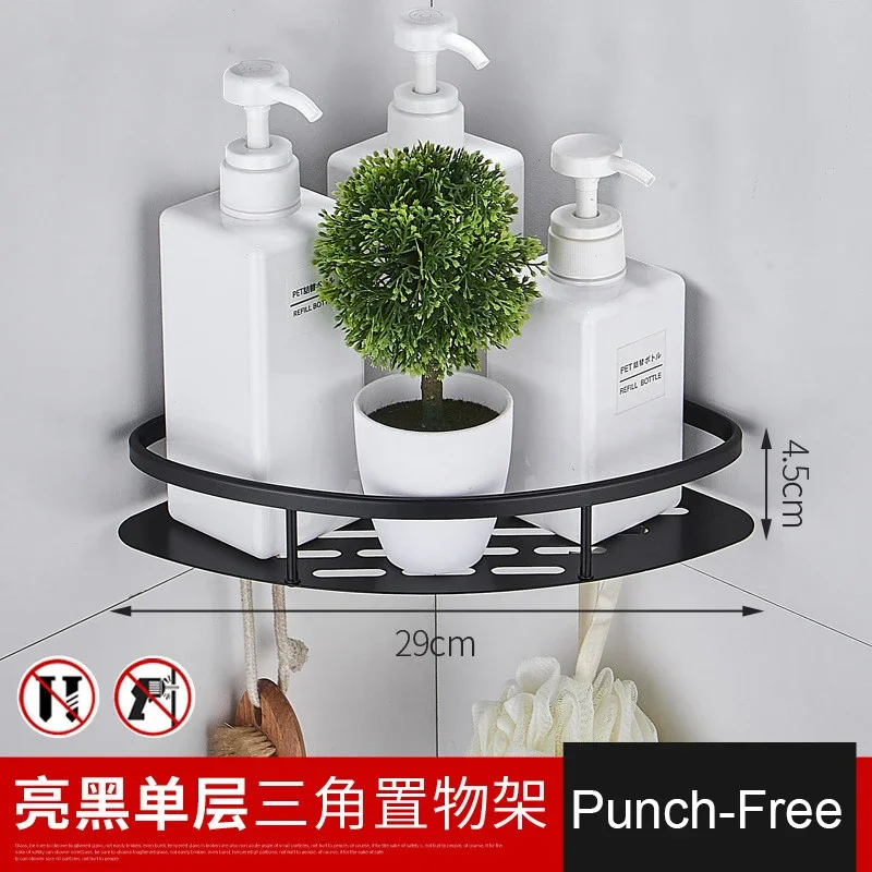 1 Pc Bathroom Corner Shelf With Alloy Shower Rack Hook Towel Bar No Drill Space Aluminum Shower Storage Rack Bathroom Organizer 6