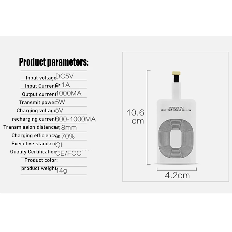 Lightweight Qi Wireless Charging Receiver For Samsung Huawei Xiaomi Universal Micro USB Type C Fast Wireless Charger Adapter